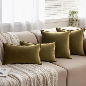 🆕 Olive Green VELVET Euro Accent Pillow Covers Luxury High End Hotel Vibes 26”